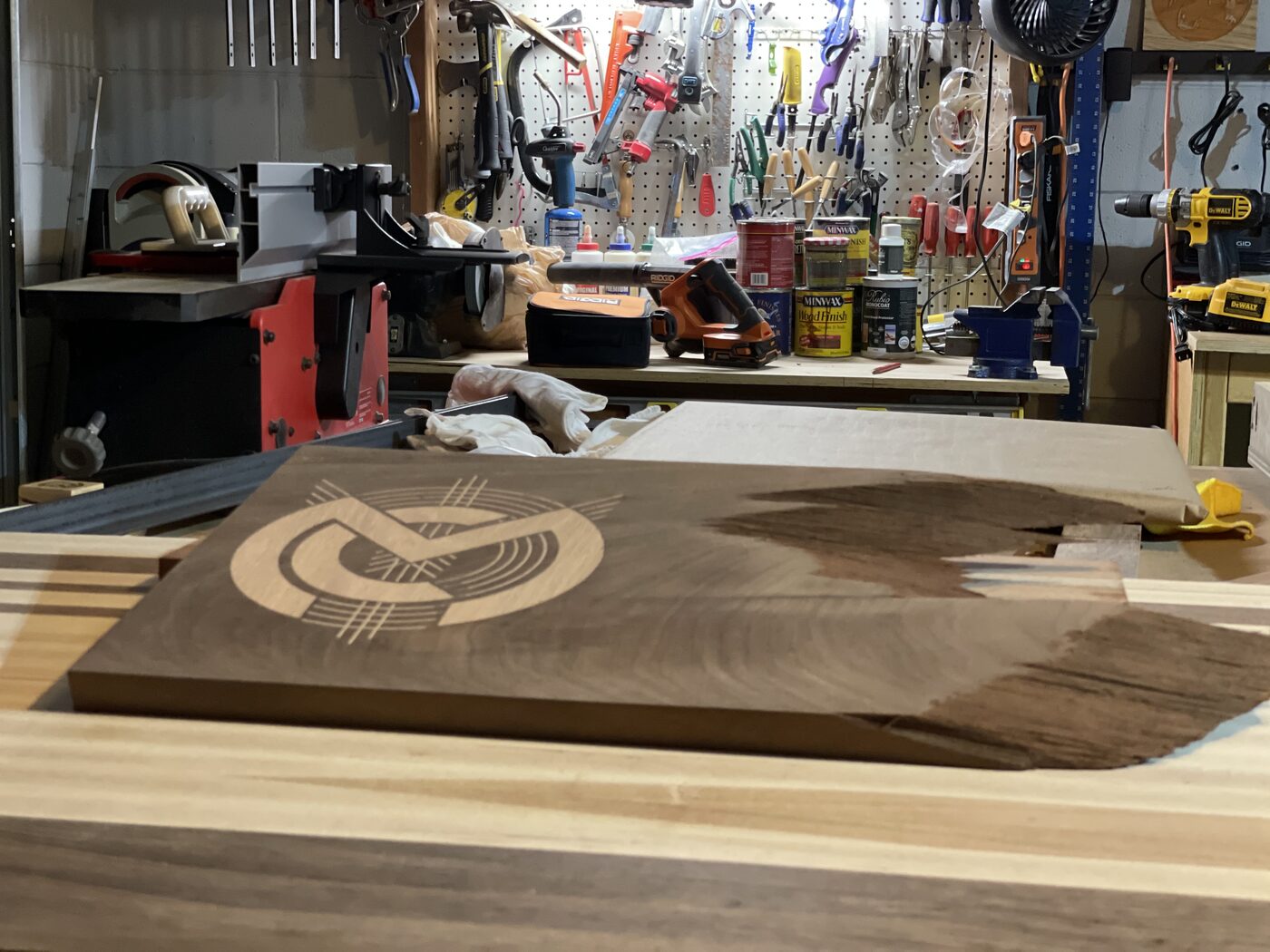 MakerCraft workshop with walnut board